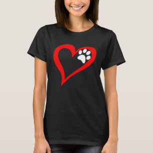 Cute Love Heart Dog Cat Paw Print T-Shirt