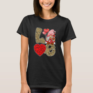 Cute Love Heart Gnome Leopard Cheetah Print Valent T-Shirt