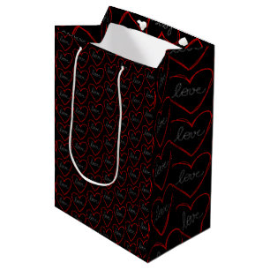 Cute love heart pattern on black medium gift bag