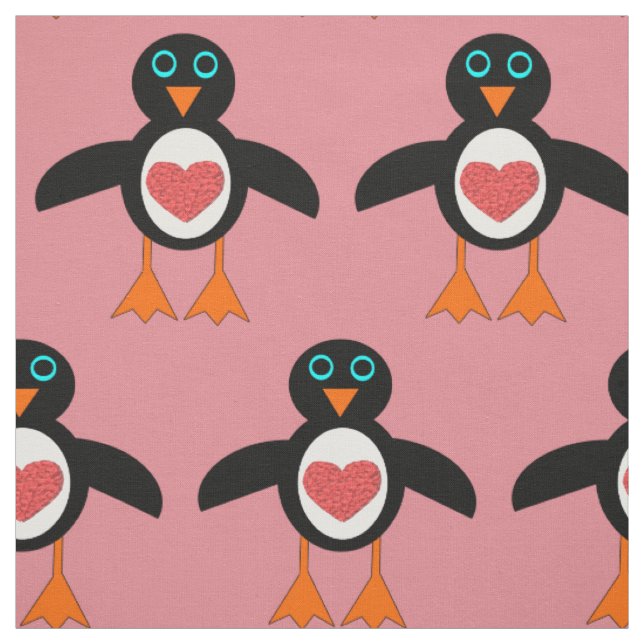 Cute Love Heart Penguin Craft Fabric (Swatch)