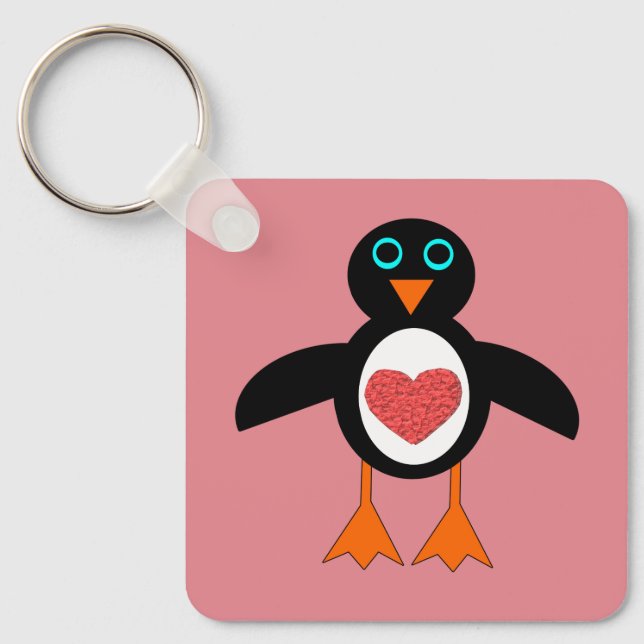 Cute Love Heart Penguin Custom Keychain (Front)