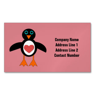 Cute Love Heart Penguin Custom Magnetic Business Card
