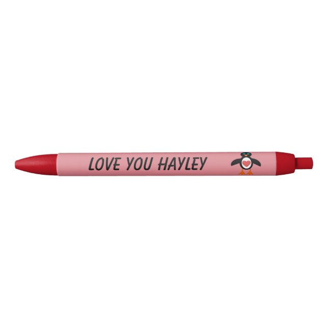 Cute Love Heart Penguin Custom Pen (Front)