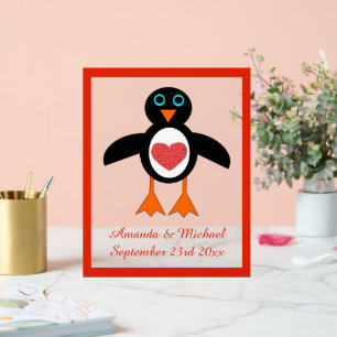 Cute Love Heart Penguin Custom Wedding Acrylic Sign