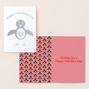Cute Love Heart Penguin Foil Card
