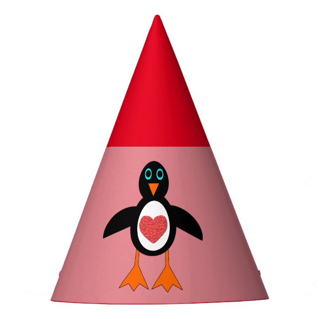 Cute Love Heart Penguin Party Hat (Front)