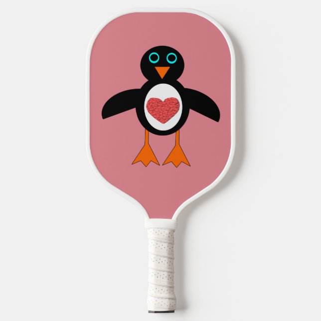 Cute Love Heart Penguin Pickleball Paddle (Front)