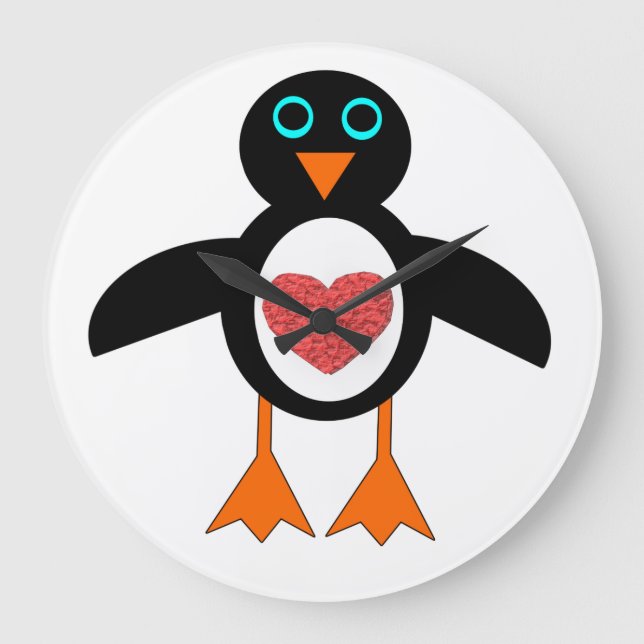 Cute Love Heart Penguin Wall Clock (Front)