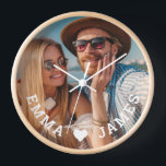Cute Love Heart Photo Couples Personalized Names<br><div class="desc">Cute Love Heart Photo Couples Personalized Names Clocks features your favourite photo with a love heart and personalized with your names in modern white script. Personalize by editing the text in the text box provided and adding your own picture. Perfect gifts for couples, girlfriend, wife, sweetheart and more for birthday,...</div>