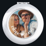 Cute Love Heart Photo Couples Personalized Names Compact Mirror<br><div class="desc">Cute Love Heart Photo Couples Personalized Names Compact Mirror features your favourite photo with a love heart and personalized with your names in modern white script. Personalize by editing the text in the text box provided and adding your own picture. Perfect gifts for couples, girlfriend, wife, sweetheart and more for...</div>