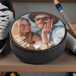Cute Love Heart Photo Couples Personalized Names Hockey Puck<br><div class="desc">Cute Love Heart Photo Couples Personalized Names Hockey Pucks features your favourite photo with a love heart and personalized with your names in modern white script. Personalize by editing the text in the text box provided and adding your own picture. Perfect gifts for couples, girlfriend, wife, sweetheart and more for...</div>