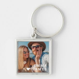 Cute Love Heart Photo Couples Personalized Names Keychain