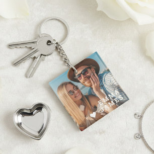 Cute Love Heart Photo Couples Personalized Names Keychain