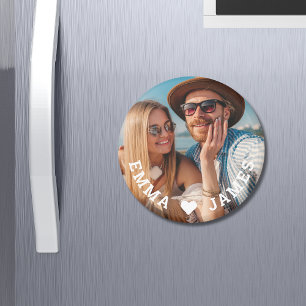 Cute Love Heart Photo Couples Personalized Names Magnet