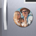 Cute Love Heart Photo Couples Personalized Names Magnet<br><div class="desc">Cute Love Heart Photo Couples Personalized Names Magnets features your favourite photo with a love heart and personalized with your names in modern white script. Personalize by editing the text in the text box provided and adding your own picture. Perfect gifts for couples, girlfriend, wife, sweetheart and more for birthday,...</div>