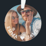 Cute Love Heart Photo Couples Personalized Names Ornament<br><div class="desc">Cute Love Heart Photo Couples Personalized Names Ornaments features your favourite photo with a love heart and personalized with your names in modern white script. Personalize by editing the text in the text box provided and adding your own picture. Perfect gifts for couples, girlfriend, wife, sweetheart and more for birthday,...</div>