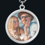 Cute Love Heart Photo Couples Personalized Names Silver Plated Necklace<br><div class="desc">Cute Love Heart Photo Couples Personalized Names Necklace features your favourite photo with a love heart and personalized with your names in modern white script. Personalize by editing the text in the text box provided and adding your own picture. Perfect gifts for couples, girlfriend, wife, sweetheart and more for birthday,...</div>