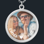 Cute Love Heart Photo Couples Personalized Names Silver Plated Necklace<br><div class="desc">Cute Love Heart Photo Couples Personalized Names Necklace features your favourite photo with a love heart and personalized with your names in modern white script. Personalize by editing the text in the text box provided and adding your own picture. Perfect gifts for couples, girlfriend, wife, sweetheart and more for birthday,...</div>