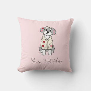 Cute love heart schnauzer design with long ears throw pillow