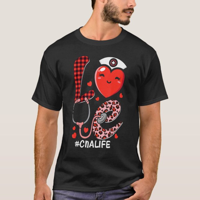 Cute Love Heart Stethoscope CNA Nurse Life Valenti T-Shirt (Front)