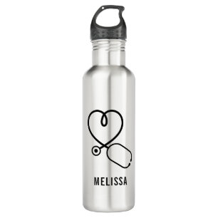 Cute Love Heart Stethoscope Personalized Name 710 Ml Water Bottle