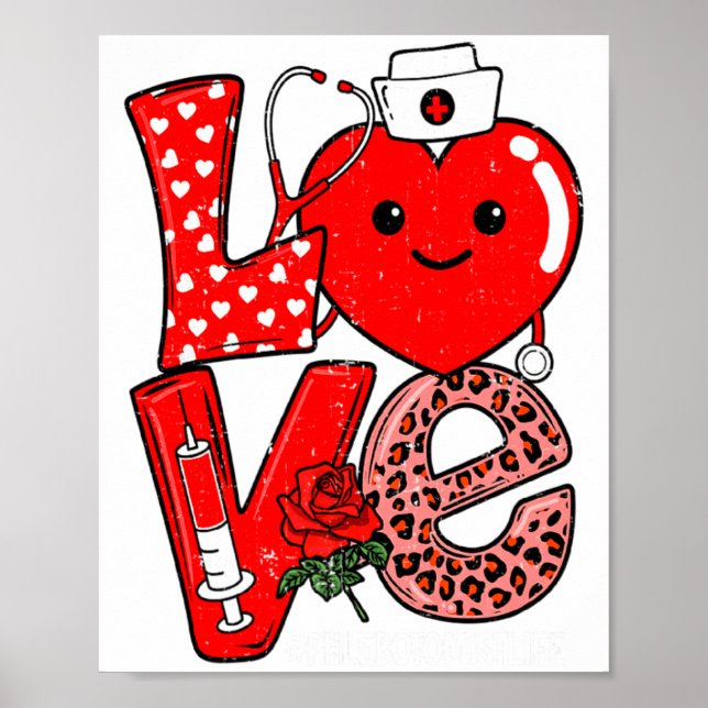 Cute Love Heart Stethoscope Phlebotomist Life Vale Poster (Front)