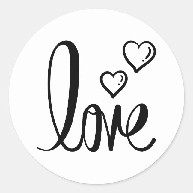 Cute Love Hearts Black White Wedding Bridal Shower Classic Round Sticker (Front)