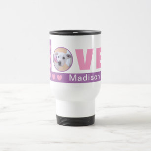 Cute Love Hearts Dog Photo Valentines Day Pink Travel Mug