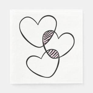 Cute Love Hearts Pink Black White Wedding Napkin
