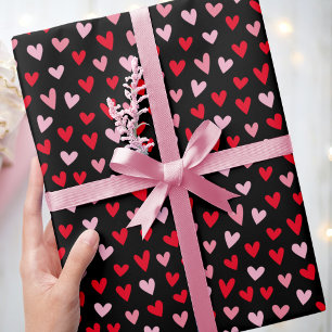 Cute Love Hearts Pink, Red & Black Valentine Wrapping Paper