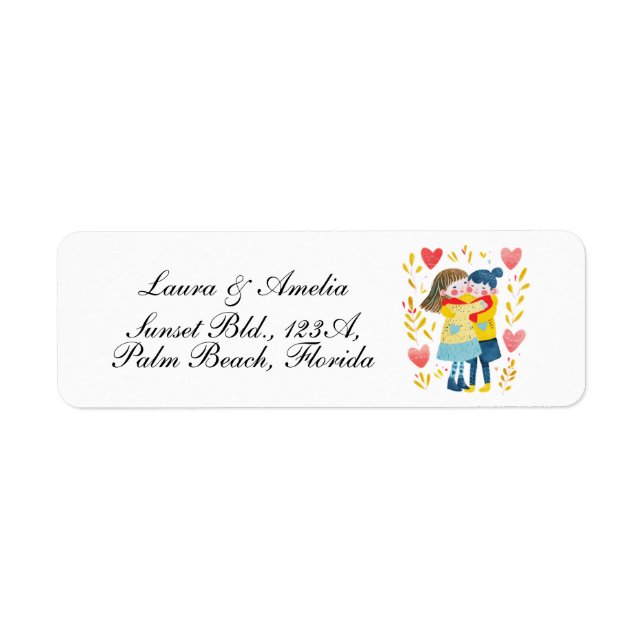 Cute Love & Hearts Women Couple Adresse de retour (Devant)
