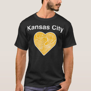 Cute Love Kansas City Yellow Street Map Heart  T-Shirt