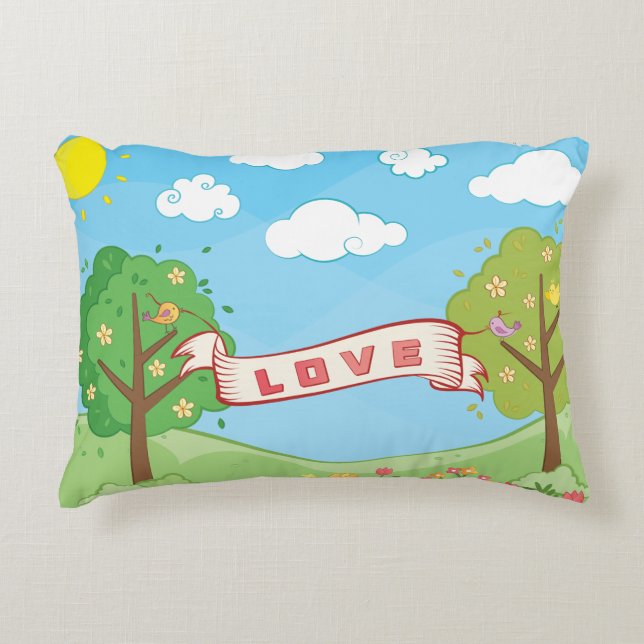 Cute Love Kindness Trees Flowers Birds Kid's Name Accent Pillow (Front)
