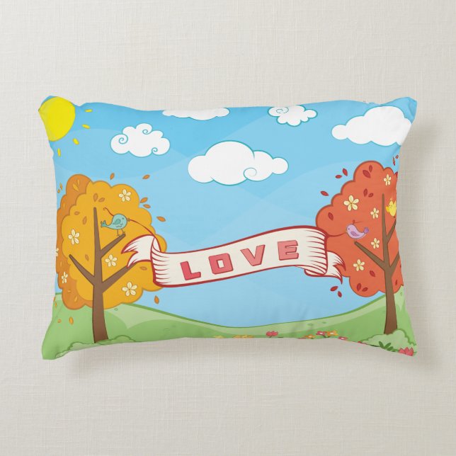 Cute Love Kindness Trees Flowers Birds Kid's Name Accent Pillow (Front)