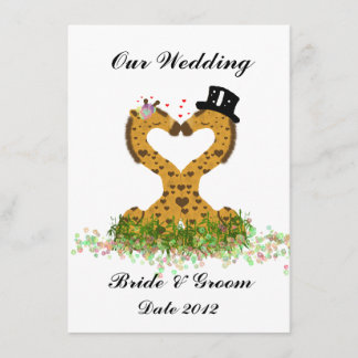Cute Love Kiss Giraffes Heart Wedding Invitation