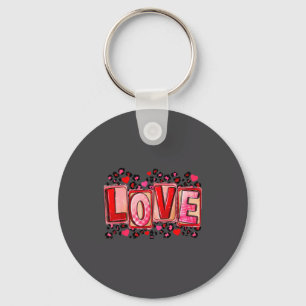 Cute Love Lettering Leopard Day Pink Valentine s Keychain