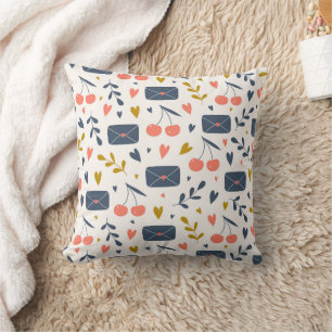Cute Love Letters and Cherries Pattern  Throw Pillow