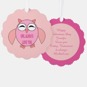 Cute Love Message Owl Custom Ornament Card
