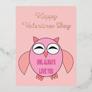 Cute Love Message Owl Custom Valentines Day Foil Holiday Postcard