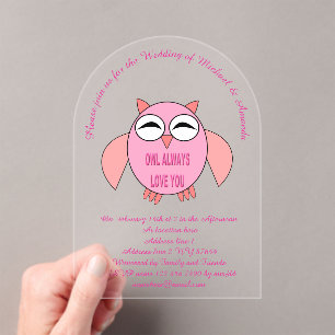 Cute Love Message Owl Custom Wedding Acrylic Invitations