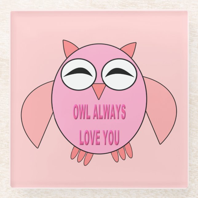 Cute Love Message Owl Glass Coaster (Front)