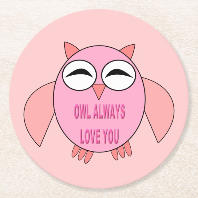 Cute Love Message Owl Paper Coasters (Front)