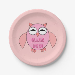 Cute Love Message Owl Paper Party Plates