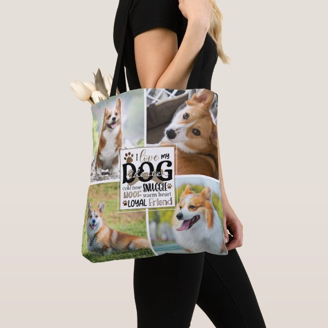 Cute LOVE MY DOG Photo Collage Personalized Tote Bag (Close Up)