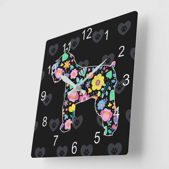 Cute Love My Schnauzer  floral design Square Wall Clock (Angle)