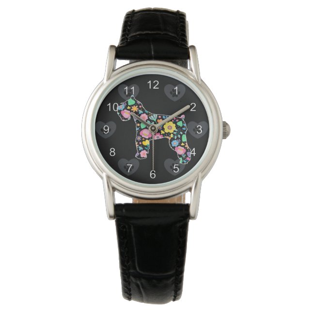 Cute Love My Schnauzer floral design Watch (Front)