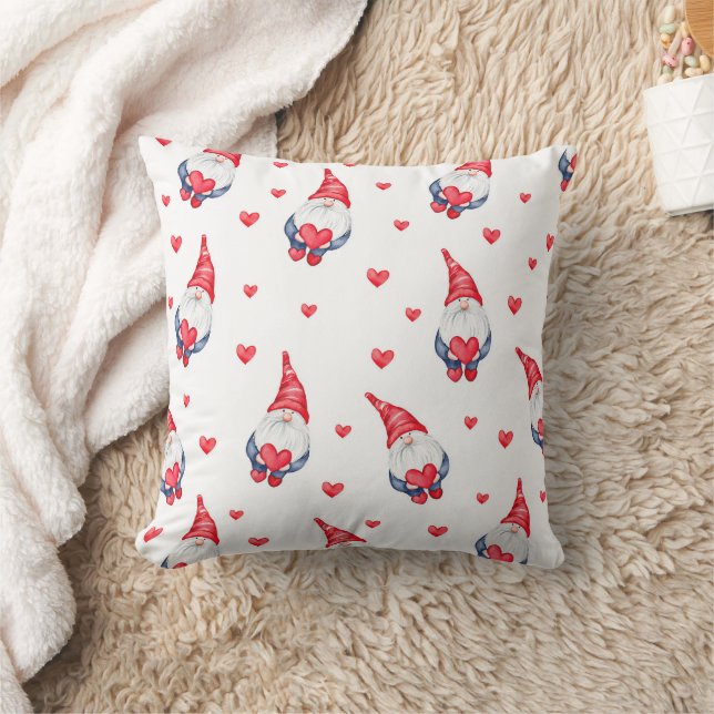 cute love pattern with gnomes and hearts  throw pillow (Blanket)