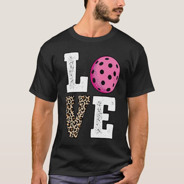 Cute Love Pickleball Player Leopard Print Pickle B T-Shirt (Front)
