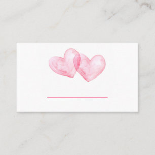 Cute Love Pink Watercolor Hearts Wedding Place Card