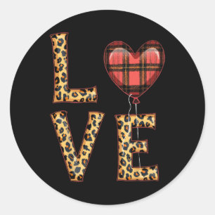 Cute Love Plaid Heart Leopard Valentine's Day Wome Classic Round Sticker